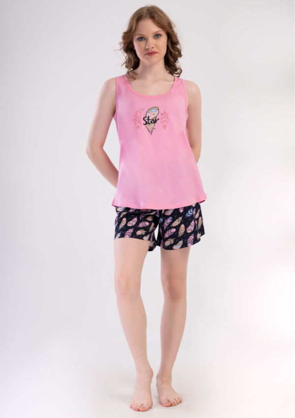 Piżama Damska Vienetta Pink Feathers, Różowy, 1XL-4XL