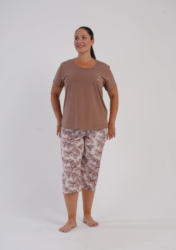 Piżama Damska Vienetta Cocoa Butterfly, Brązowy, r. 1XL-4XL
