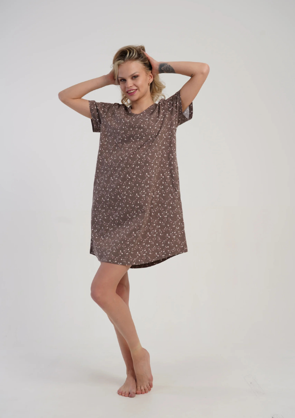 Koszula Nocna Vienetta Taupe Bloom, Brązowy, r. M-XXL