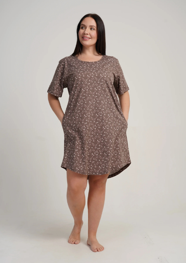 Koszula Nocna Damska Vienetta Taupe Garden, Brązowy, r. 1XL - 4XL
