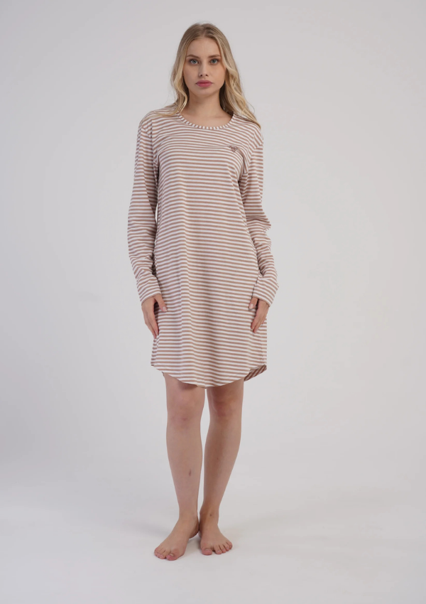 Koszula Nocna Damska Vienetta, Soft Stripe Long, Beżowy, r. M - XX