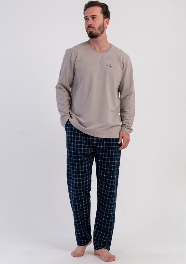 Piżama Męska Vienetta Navy Warm, Beżowy, r. 1XL-4XL