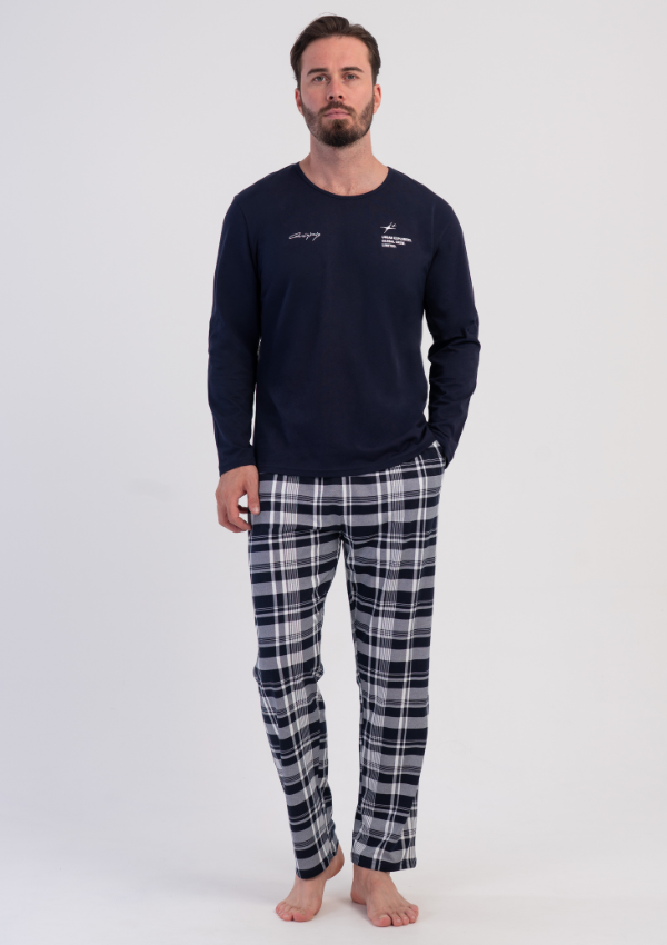 Piżama Męska Vienetta Heritage Plaid, Granatowy, r. M-XL