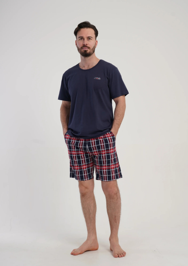 Piżama Męska Vienetta Navy Big Check, Granatowy, r. 1XL-4XL