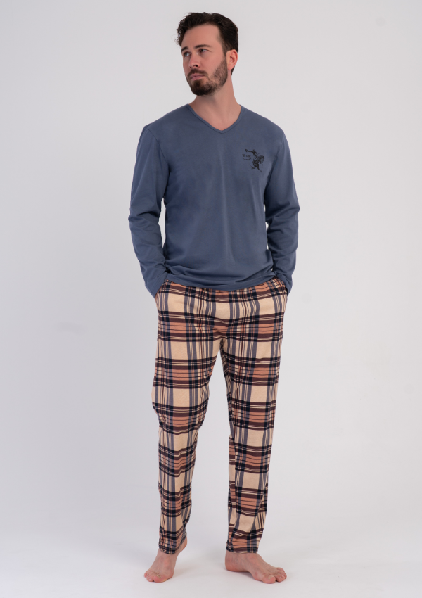 Piżama Męska Vienetta Navy Plaid, Niebieski, r. M-XXL