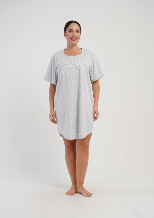 Koszula Nocna Damska Vienetta Cute Cats, Szary, r. 1XL - 4XL