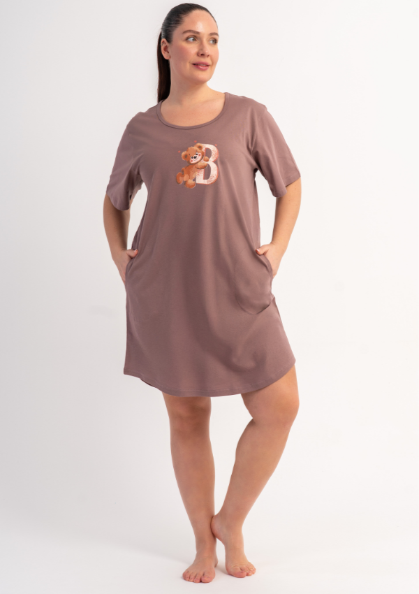 Koszula Nocna Damska Vienetta Brown Teddy, Brązowy, r. 1XL - 4XL