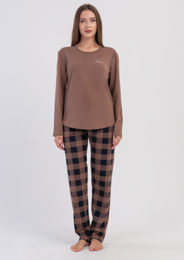 Piżama Damska Vienetta, Mocha Navy, Brązowy, r. S-XL