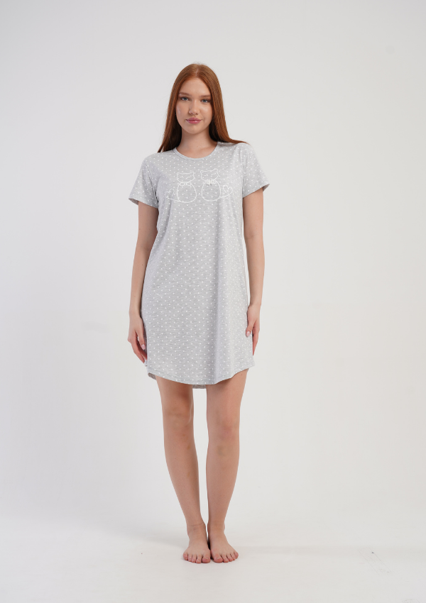 Koszula Nocna Vienetta Dotty Cats, Szary, r. M-XXL