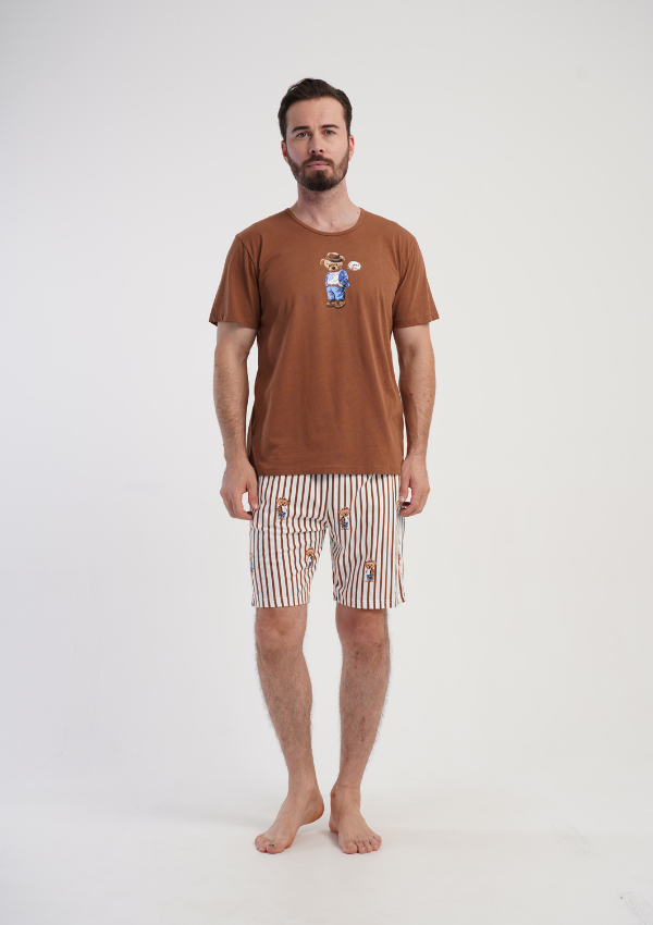 Piżama Męska Vienetta Lazy Teddy, Brązowy, r. S-XL