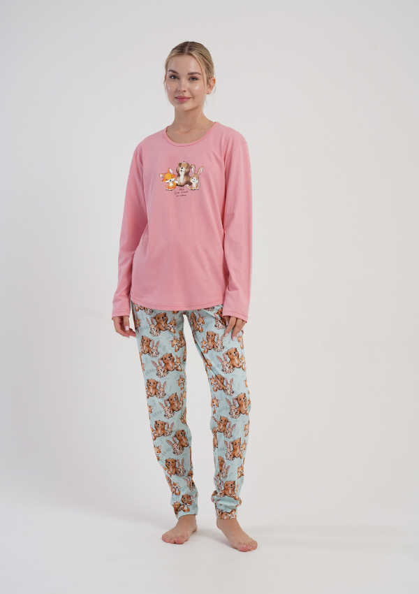 Piżama Damska Vienetta Pink Puppies, Różowy, r. S-XL