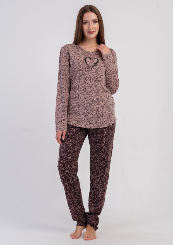 Piżama Damska Vienetta, Mocha Heart, Beżowy, r. S-XL
