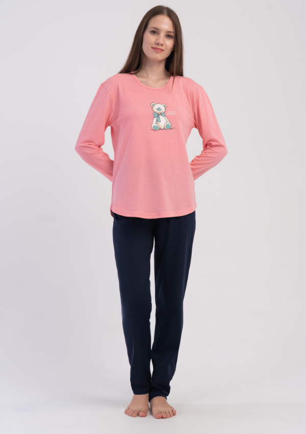 Piżama Damska Vienetta Pink Teddy, Różowy, r. S-XL