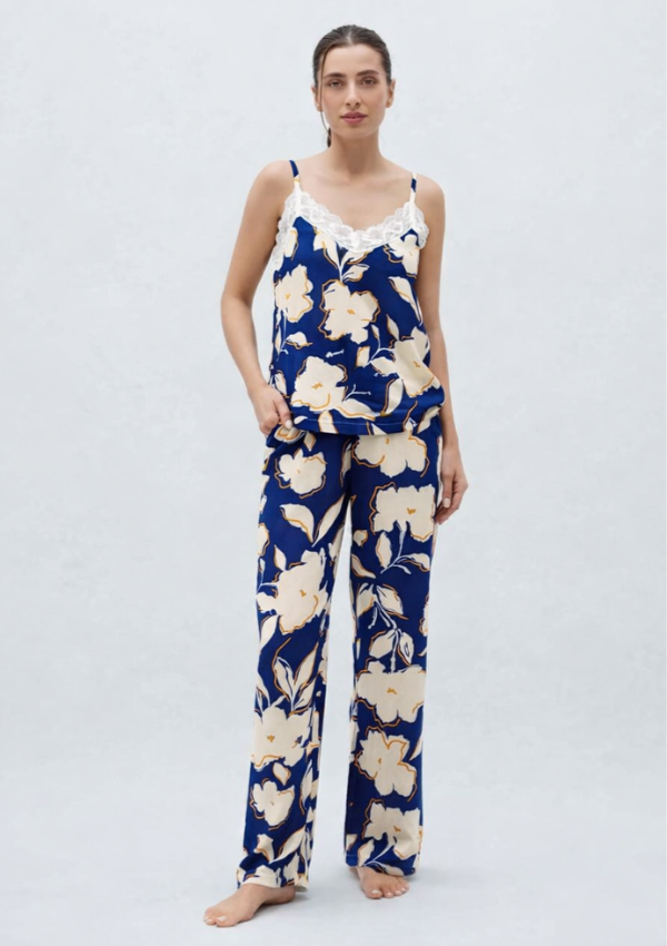 Piżama damska Navy Floral Set, Granatowy, r. M - 2XL