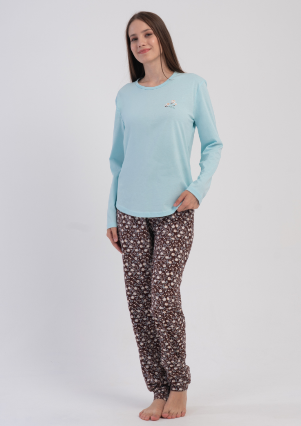 Piżama Damska Vienetta Blue Brown, Beżowy, r. M-XXL