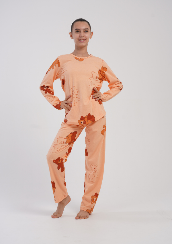 Piżama Dziecięca Vienetta Peach Bears, Brzoskwiniowy, r. 134-164