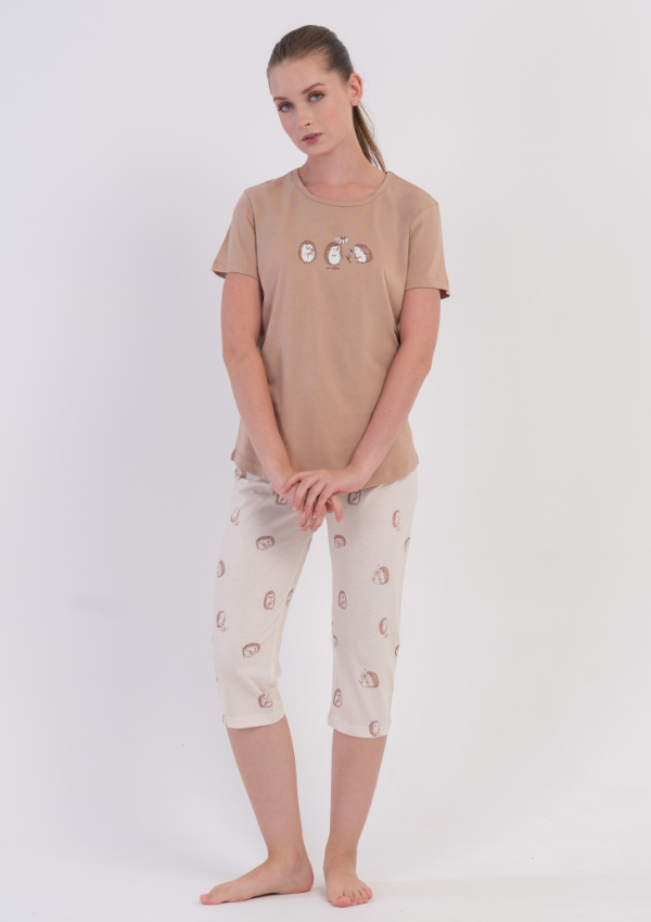 Piżama Damska Vienetta Beige Hedgehog, Beżowy, r. S-XL