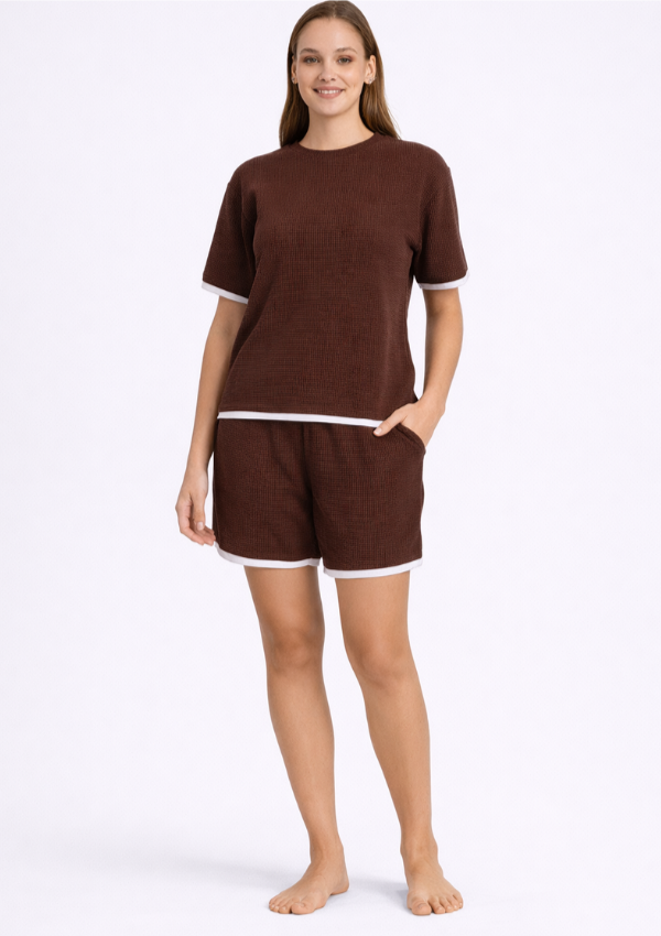 Piżama Damska Chocolate Waffle Set, Brązowy, M-XL