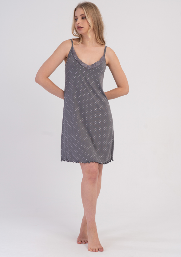 Koszula Nocna Vienetta Dark Dots, Szary, r. S-XL
