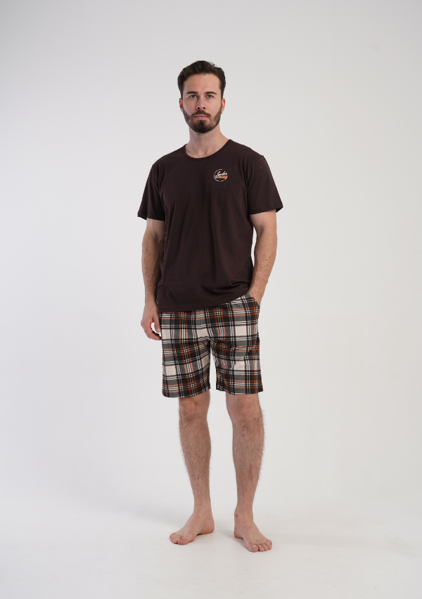 Piżama Męska Vienetta Brown Check, Brązowy, r. 1XL-4XL