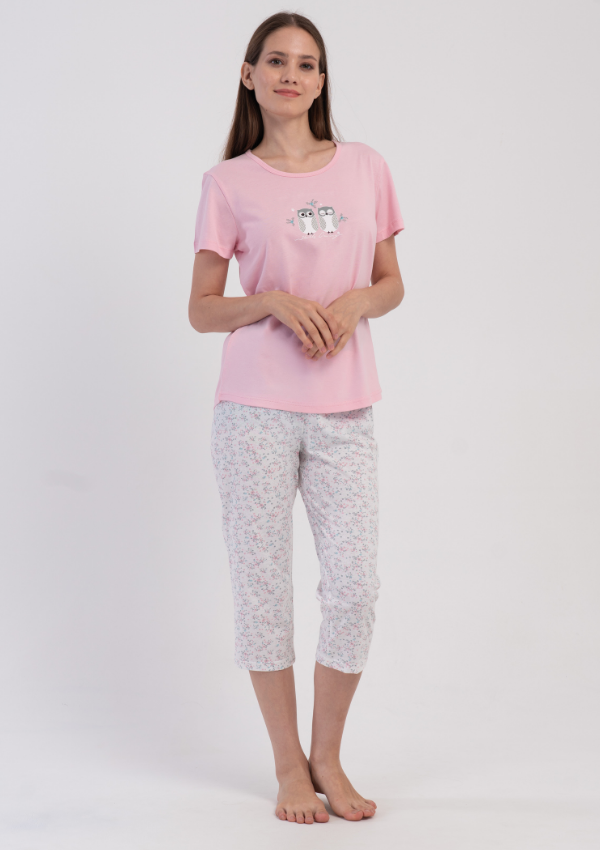 Piżama Damska Vienetta Blush Owl, Różowy, r. M-XXL
