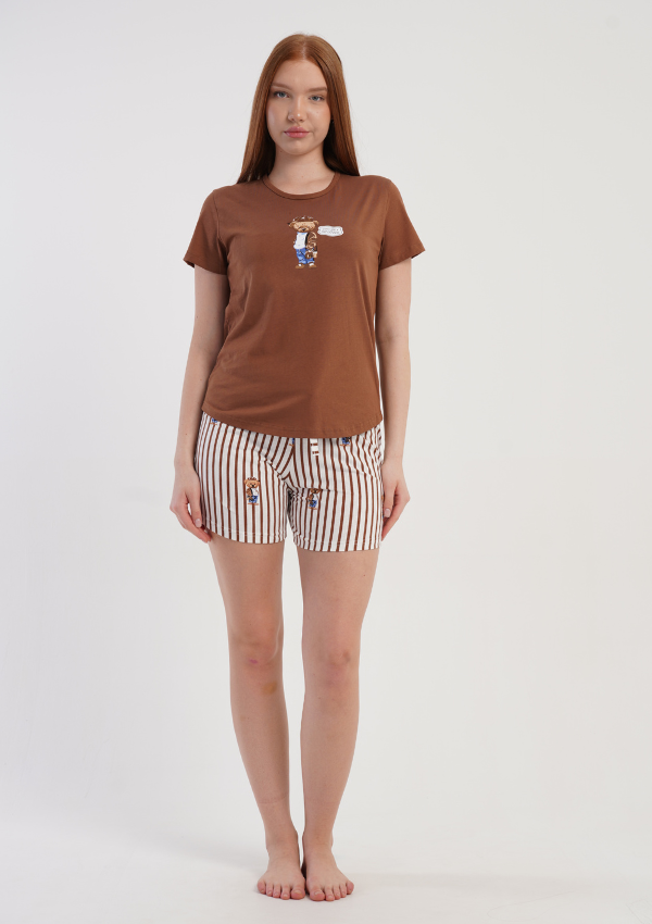 Piżama Damska Vienetta Honey Teddy, Brązowy, S -XL