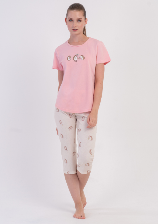 Piżama Damska Vienetta Pink Hedgehog, Różowy, r. S-XL