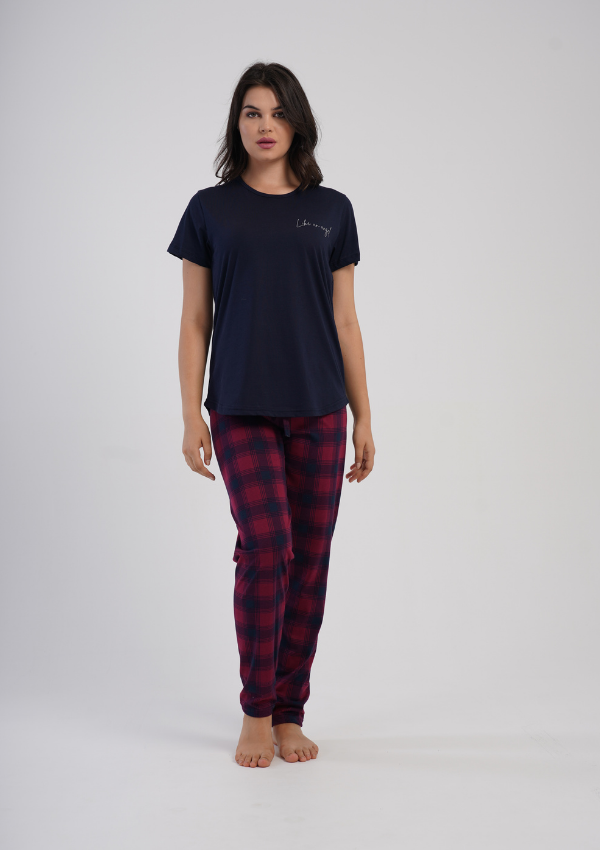Piżama Damska Vienetta Navy Red Check, Granatowy, r. 1XL-4XL