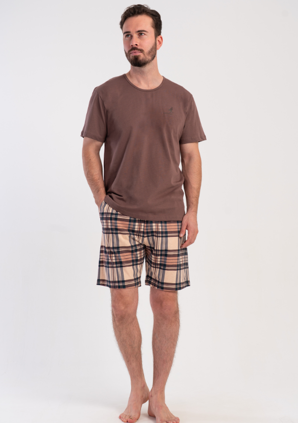 Piżama Męska Vienetta Rust Check, Brązowy, r. M-XXL
