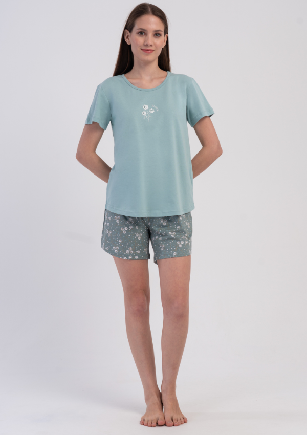 Piżama Damska Vienetta Summer Shorts, Zielony, M-XXL