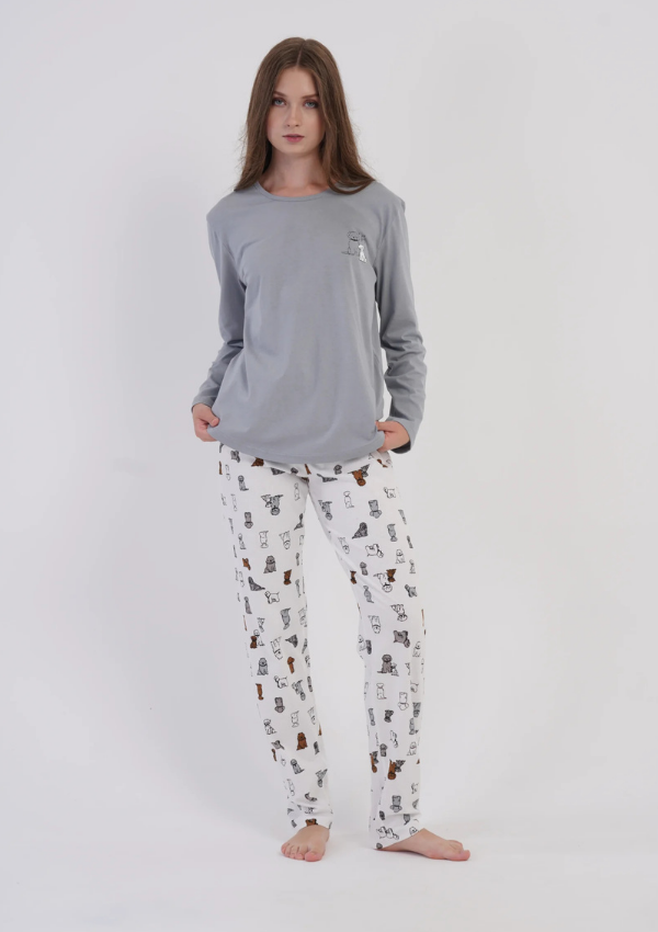 Piżama Damska Vienetta, White Puppy, Szary, r. S-XL