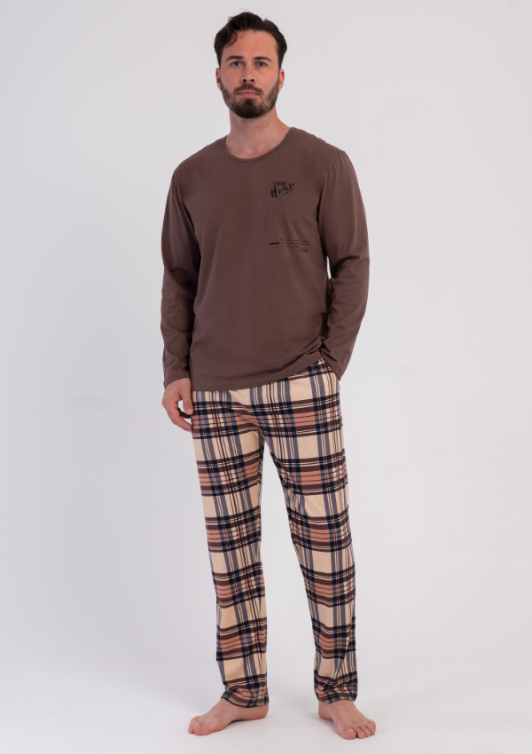 Piżama Męska Vienetta Brown Plaid Comfort, Brązowy, r. M-XXL