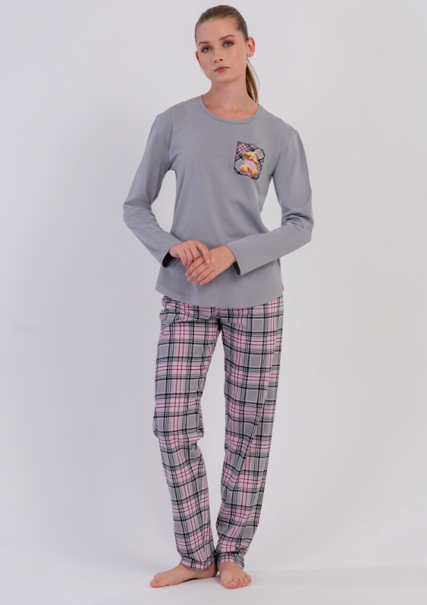 Piżama Damska Vienetta, Teddy Plaid, Szary, r. M-XXL