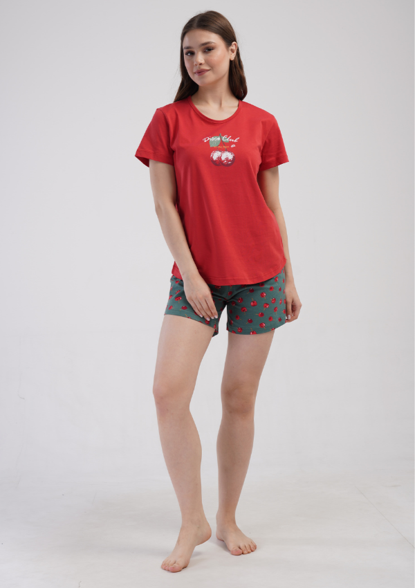 Piżama Damska Vienetta Cherry Disco, Czerwony, S -XL