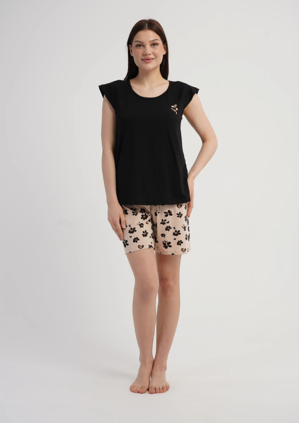 Piżama Damska Vienetta Floral Summer, Czarny, M -XXL