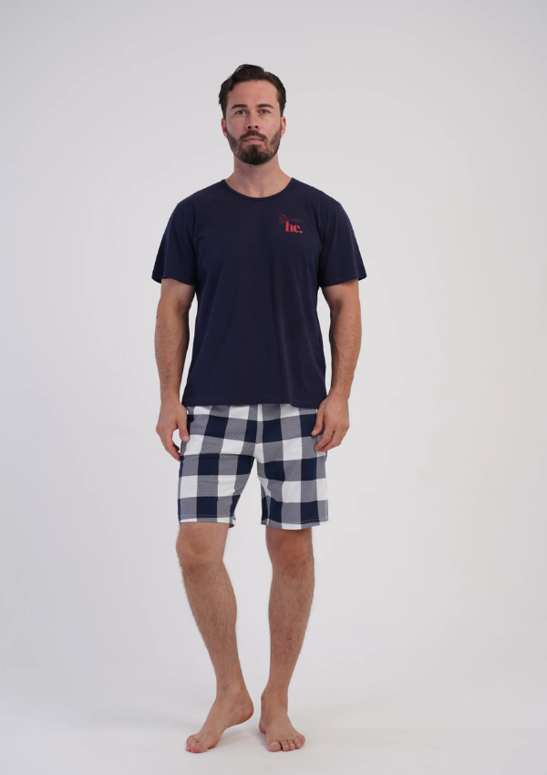 Piżama Męska Vienetta White Check, Granatowy, r. M-XXL