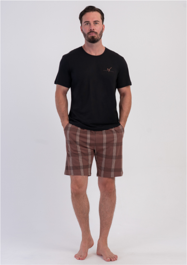 Piżama Męska Vienetta Cocoa Check, Czarny, r. M-XXL