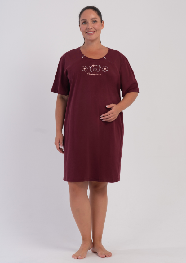 Koszula do Karmienia Vienetta Burgundy Teddy, Bordowy, r. 1XL-4XL