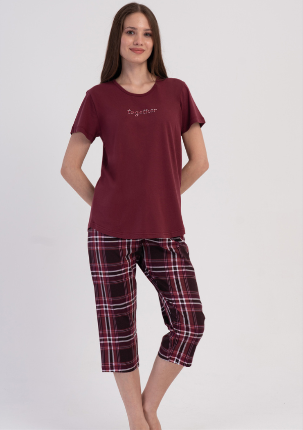 Piżama Damska Vienetta Red Check, Bordowy, r. M-XXL