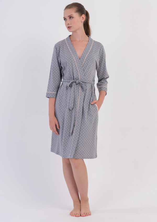 Szlafrok damski Vienetta Blush Grey, Szary, r. M-XXL