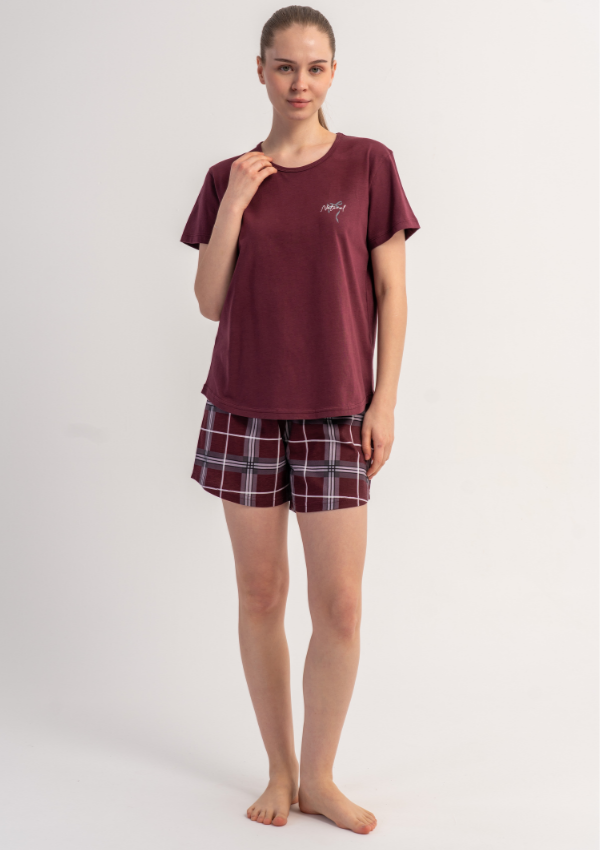 Piżama Damska Vienetta Graphite Check, Bordowy, M -XXL