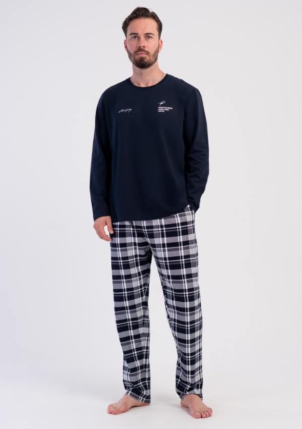 Piżama Męska Ocieplana Vienetta Heritage Plaid, Granatowy, r. M-XXL