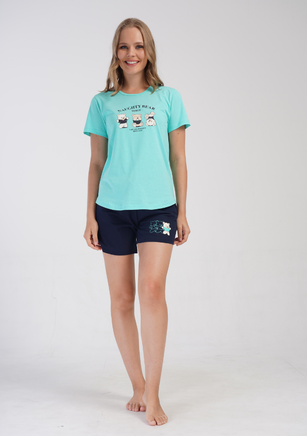 Piżama Damska Vienetta Mint Bears, Zielony, S -XL