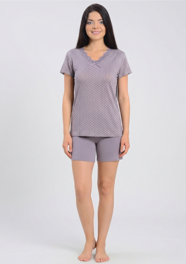 Piżama Damska Lilac Dots, Szary, M - 2XL
