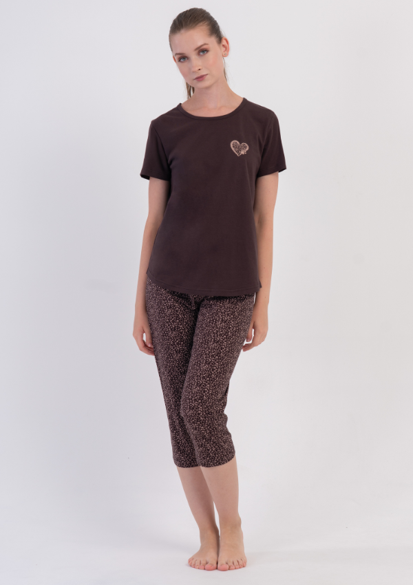 Piżama Damska Vienetta Cocoa Leopard, Brązowy, r. M-XXL