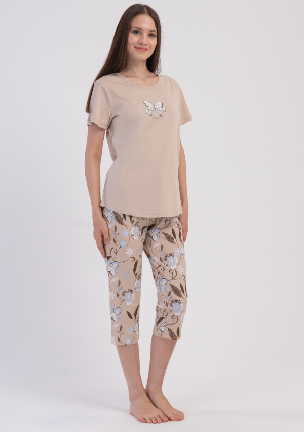 Piżama Damska Vienetta Butterfly Dreams, Beżowy, r. M-XXL