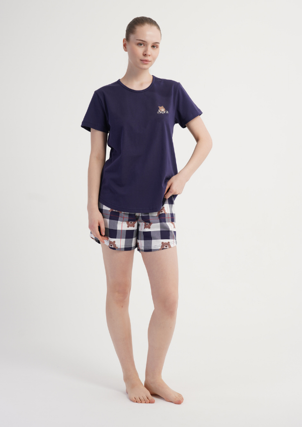 Piżama Damska Vienetta Navy Bear, Granatowy, S -XL