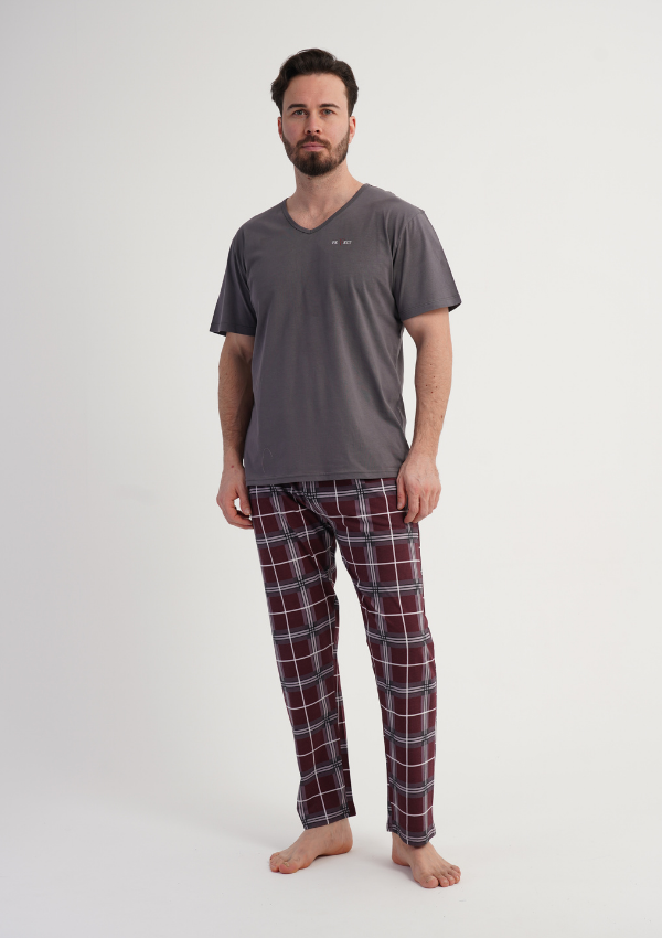 Piżama Męska Vienetta Graphite Check, Szary, r. M-XXL