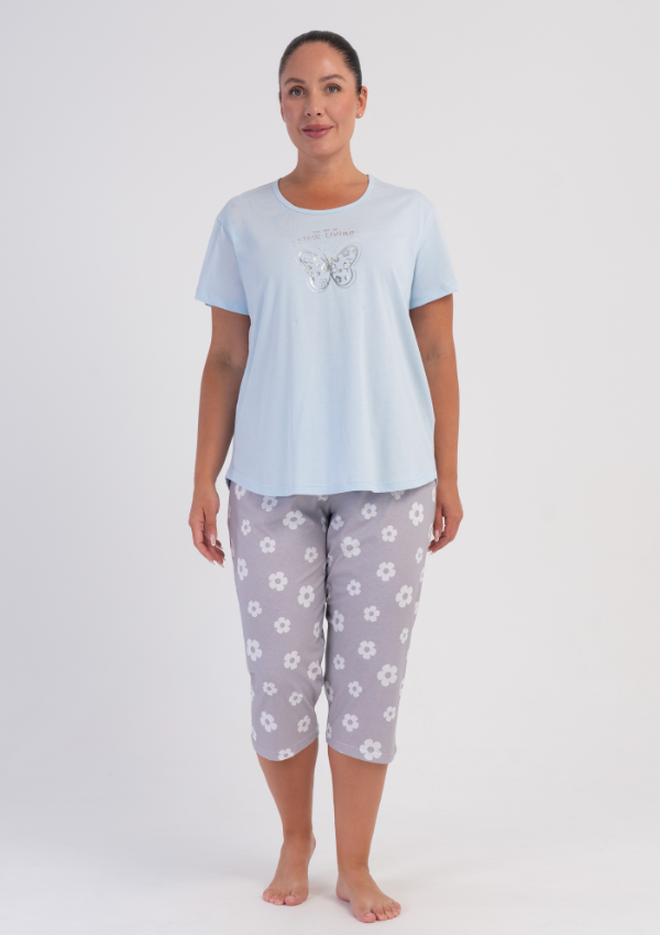 Piżama Damska Vienetta Butterfly Floral, Niebieski r. 1XL-4XL