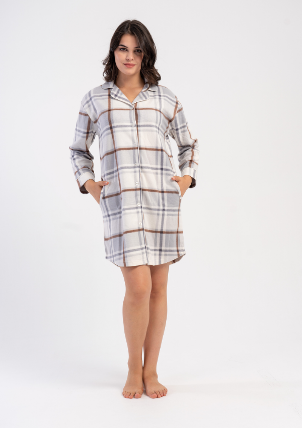 Koszula Nocna Damska Vienetta Soft Plaid, Beżowy, r. M - XXL
